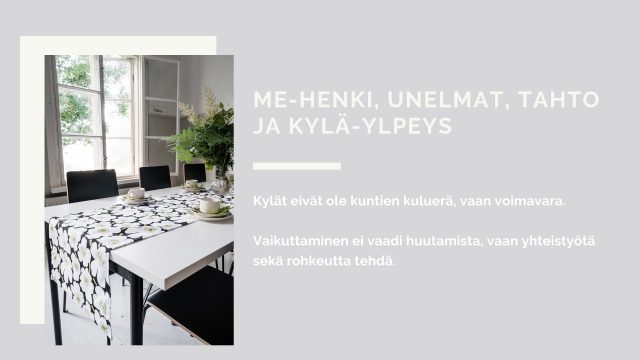 21.
ME-henki, unelmat ja kyläylpeys
Kylät eivät ole pelkkä kustannuserä – ne ovat voimavara täynnä mahdollisuuksia. Vaikuttaminen ei vaadi huutamista, vaan rohkeutta toimia ja tehdä yhteistyötä. Yhdessä voimme rakentaa kyläyhteisön, joka on elinvoimainen, näkyvä ja täynnä ylpeyden aiheita.
#kellahdenkyläyhdistys #kyläylpeys #yhteisöllisyys #kyläelämä #vaikuttaminen @satakylat @valimakiviliina