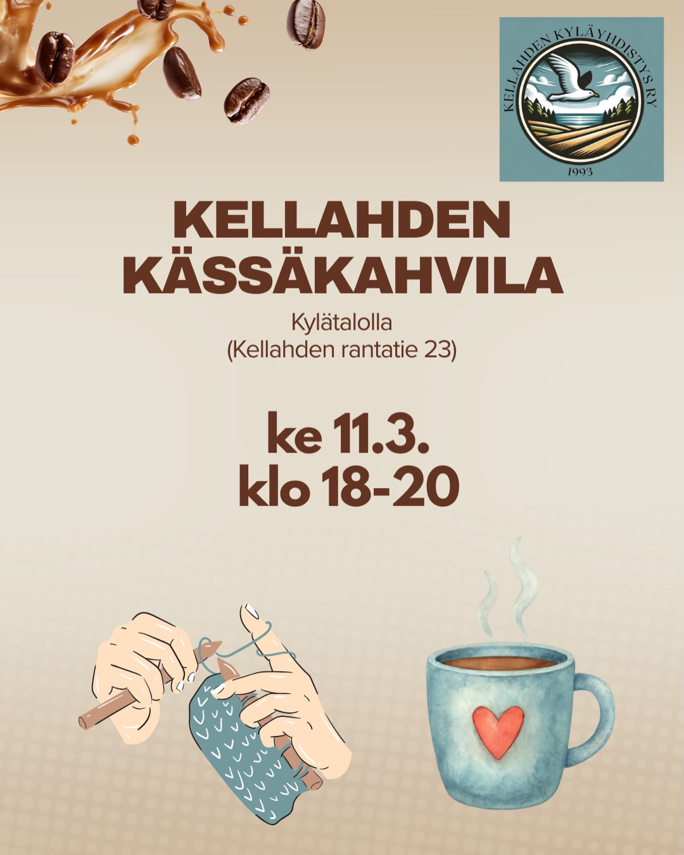 Tervetuloa kässäkahvilaan!🧶
📅 ke 11.3. klo 18–20
📍 Kellahden kylätalo, Kellahden rantatie 23
👥 Järjestää: Kellahden kyläyhdistys ry
✨ Tule kässäkahvilaan viettämään mukavaa iltaa käsitöiden, jutustelun ja kahvin/teen parissa! Ota oma työ mukaan tai inspiroidu muiden ideoista – tekemisen ja yhdessäolon ilo on tärkeintä. Kässäkahvila on itsessään maksuton (pieni kahvi/teeraha) ☺️✨
☕🍵 Tarjolla pientä ostettavaa kahvin, teen sekä Tripin/mehun kera. Lisäksi myynnissä on Kellahden omat kyläteet kahdessa maussa – maista tai vie kotiin!
📚 Myös kyläkirjasto on avoinna – tule lainaamaan, palauttamaan tai tekemään uusia löytöjä.
Tervetuloa mukaan!💚
#kellahti #kellahdenkylätalo #kässäkahvila #kylätee #kyläkirjasto
@satakylat
@kylatalotkayttoon