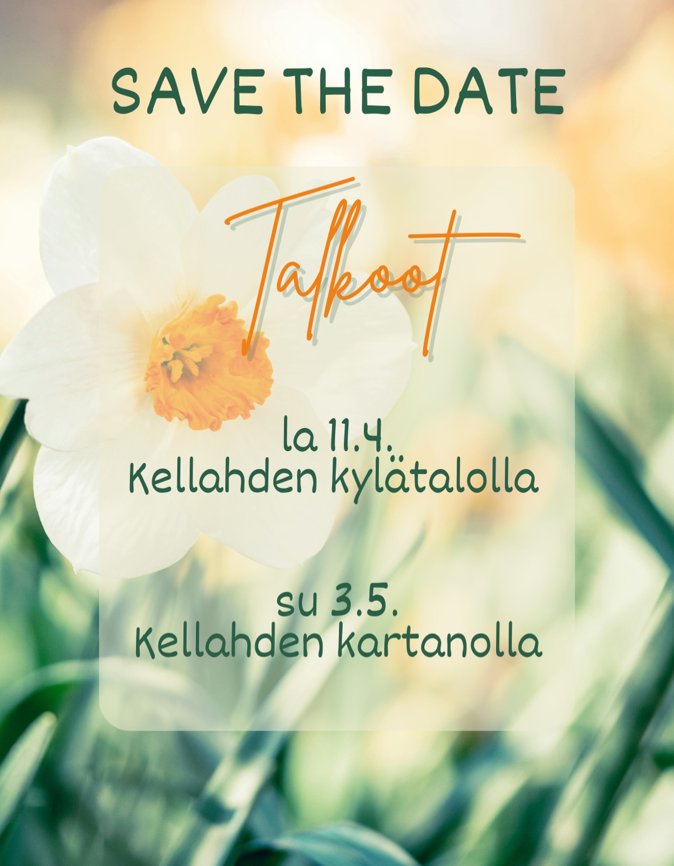 Kellahdella tulossa kevättalkoita!☀️

💚 la 11.4. Talkoot kylätalolla

💚 su 3.5. Talkoot Kellahden kartanolla

Ota päivämäärät ylös ja seuraa ilmoittelua. Myöhemmin tulossa tarkempaa infoa talkoista.🍃🧹

#kellahti #talkoot #kevät #kellahdenkartano #kellahdenkyläyhdistys
