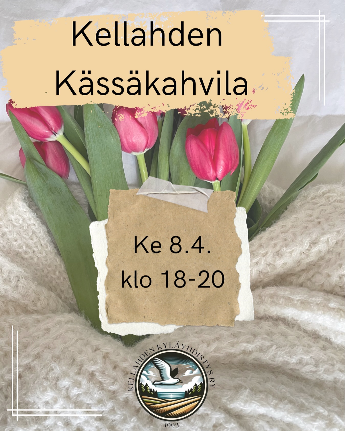 Tervetuloa kässäkahvilaan!🧶

📅 ke 8.4. klo 18–20

📍 Kellahden kylätalo, Kellahden rantatie 23

👥 Järjestää: Kellahden kyläyhdistys ry

✨ Tule kässäkahvilaan viettämään mukavaa iltaa käsitöiden, jutustelun ja kahvin/teen parissa! Ota oma työ mukaan tai inspiroidu muiden ideoista – tekemisen ja yhdessäolon ilo on tärkeintä. Kässäkahvila on itsessään maksuton (pieni kahvi/teeraha) ☺️✨

☕🍵 Tarjolla pientä ostettavaa kahvin, teen sekä Tripin/mehun kera. Lisäksi myynnissä on Kellahden omat kyläteet kahdessa maussa – maista tai vie kotiin!

📚 Myös kyläkirjasto on avoinna – tule lainaamaan, palauttamaan tai tekemään uusia löytöjä.

 Tervetuloa mukaan!💚

#kellahti #kellahdenkylätalo #kässäkahvila #kylätee #kyläkirjasto
@satakylat 
@kylatalotkayttoon