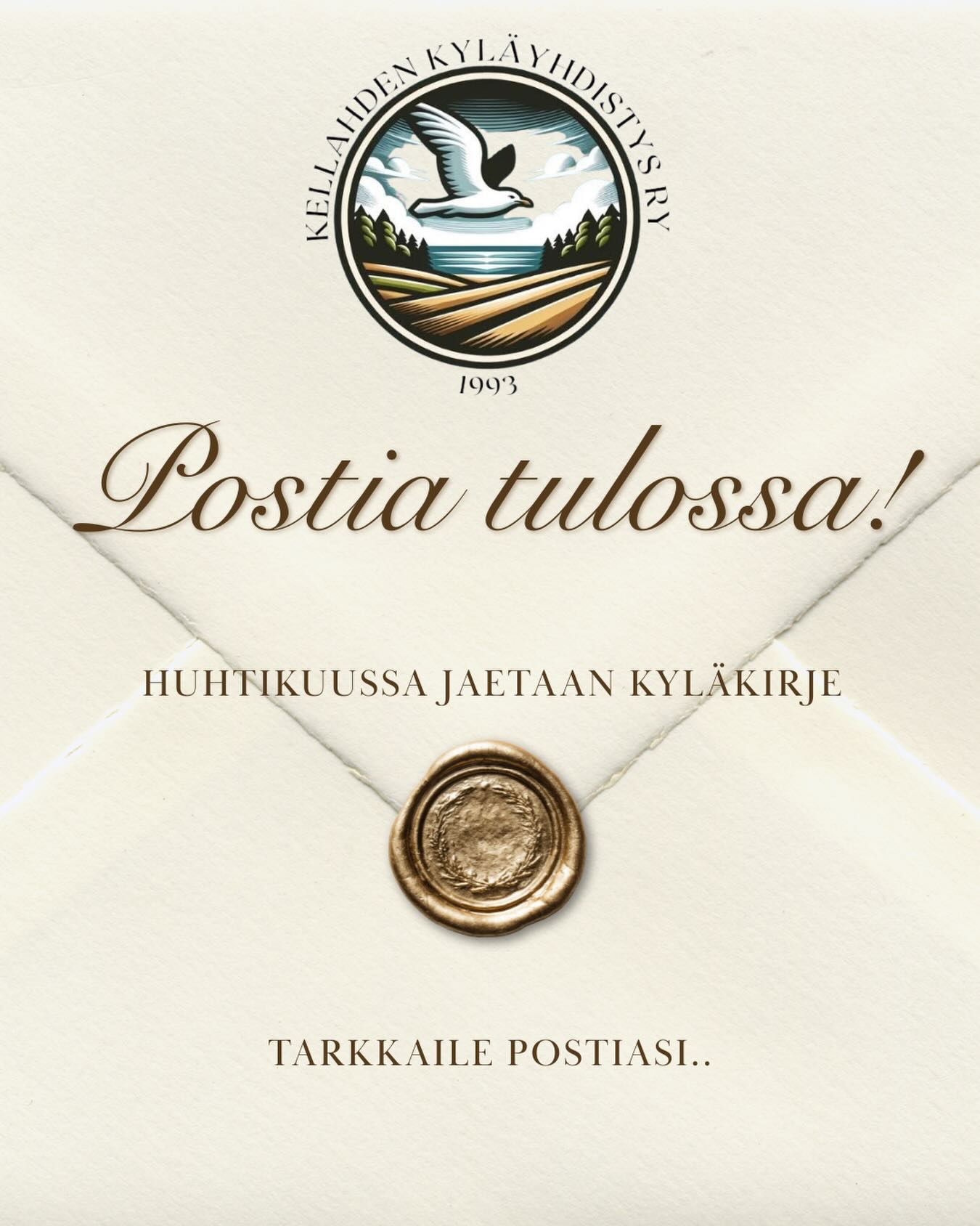 📬 Kellahden kyläkirje on tulossa! 🌿

Kyläkirje jaetaan kaikille kellahtilaisille - ja sydämeltään kellahtilaisille, myös vapaa-ajan asukkaille ja mökkiläisille huhtikuun aikana joko sähköpostitse tai postilaatikkoon.

👉 Jos et saa kyläkirjettä huhtikuun aikana, ilmoitathan meille! 
Haluamme varmistaa, että tieto tavoittaa ihan jokaisen. Voimme toimittaa kirjeen sinulle postilaatikkoon tai sähköpostilla.

✨ Mitä kyläkirje sisältää?

- ajankohtaiset kuulumiset kylältä 
- tulevat tapahtumat (kyläkaffila, kässäkahvila ym.) 
- tietoa kylätalon käytöstä, kyläkirjastosta ja vuokrausmahdollisuuksista 
- WhatsApp-ryhmä ja miten pysyt ajan tasalla 
- kyläkysely, jossa pääset vaikuttamaan kylän kehittämiseen 
- jäsenasiat ja mahdollisuus tukea toimintaa 
- hallituksen yhteystiedot 

💚 Kyläkirje on täynnä asiaa, mutta ennen kaikkea yhteisöllisyyttä ja yhdessä tekemistä. 

Pidetään huolta, että tieto kulkee ja kaikki pysyvät mukana kylän elämässä. Nähdään tapahtumissa!

#kellahti #kyläelämää #yhteisöllisyys #kellahdenkyläyhdistys