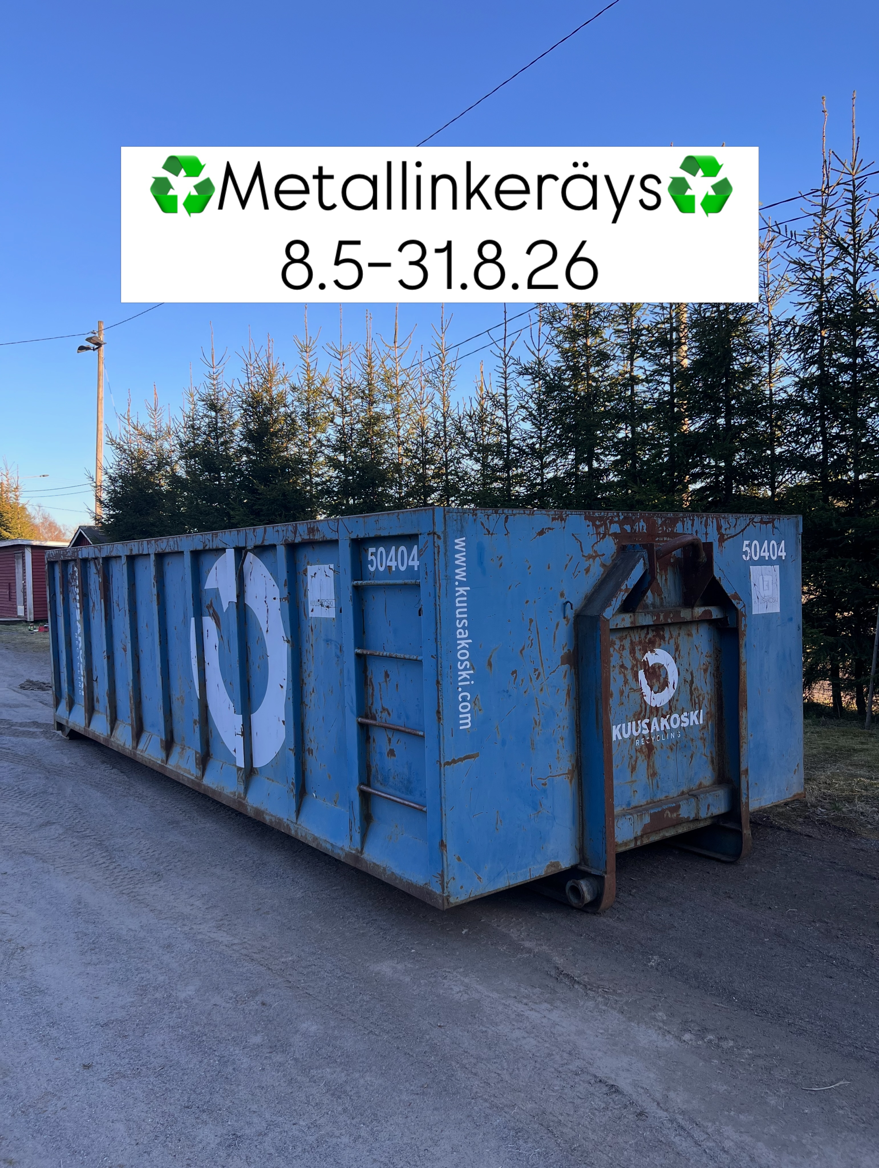 ♻️♻️♻️♻️♻️♻️

Metallinkeräys Kellahdella 8.5.–31.8.2026!

Kellahden kyläyhdistys ry järjestää metallinkeräyksen Kylätalon urheilukentällä sijaitsevalle romulavalle. Keräyksen tuotto käytetään kyläyhdistyksen toiminnan tukemiseen, kylän hyväksi – kiitos kun osallistut ja tuet yhteistä hyvää!

Lavalle saa tuoda metalliromua, eli esineitä ja jakeita, joiden painosta yli puolet on metallia. Mukaan mahtuvat niin pienet peltipurkit kuin isot maatalouskoneetkin.

Esimerkkejä sopivasta romusta:
• Polkupyörät 
• Kaapelit 
• Kattopellit 
• Puulämmitteiset kiukaat (kivet ja tuhka poistettuna) 
• Tyhjät metallipurkit ja kuivuneet maalipurkit (kansi irrallaan) 
• Avatut, tyhjät ja puhtaat metallitynnyrit 
• Maatalouskoneet ja -laitteet 
• Yleinen metalliromu – pienistä purkeista suuriin runkoihin

Muista! Lavalle EI saa tuoda:
• Nesteitä (öljyt, maalit, polttoaineet jne.) 
• Renkaat 
• Kylmälaitteet (jääkaapit, pakastimet, ilmastointilaitteet ym.) 
• Sähkö- ja elektroniikkalaitteet (televisiot, pesukoneet, mikroaaltouunit, tietokoneet jne.)

Noudata lajitteluohjeita. 
Älä tuo sopimatonta jätettä. 
Älä vie romua lavalta.

Mikäli havaitset väärinkäytöksiä, ota yhteyttä kyläyhdistyksen johtokunnan jäseniin.

Yhdessä siistimpi kylä ja vireämpää toimintaa – kiitos osallistumisestasi!🍀✨

#kellahdenkyläyhdistys #metallinkeräys #kierrätys