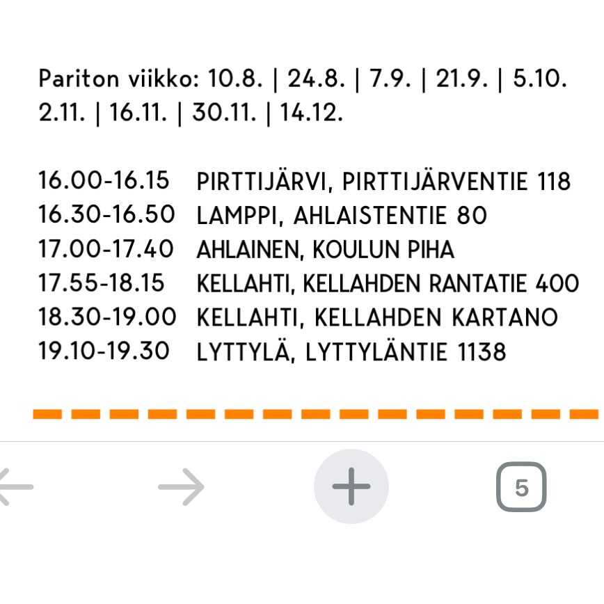 📚🚐 Kirjastoauto Ursula kulkee taas Kellahdella! 💛

Kesä jatkuu vielä elokuussa, mutta arjen rytmiin palataan vähitellen, nyt on hyvä hetki hakea uutta luettavaa, kuunneltavaa tai katseltavaa mukaan! 📖☀️

📍 Kellahden pysäkit:

🚐 Kellahden Rantatie 400
🕕 Parittomana maanantaina klo 17.55–18.15

🚐 Kellahden kartano
🕡 Parittomana maanantaina klo 18.30–19.00

Tervetuloa kirjastoautolle, nähdään pysäkeillä! 💙

#kellahti #kirjastoautoursula @porinkirjasto